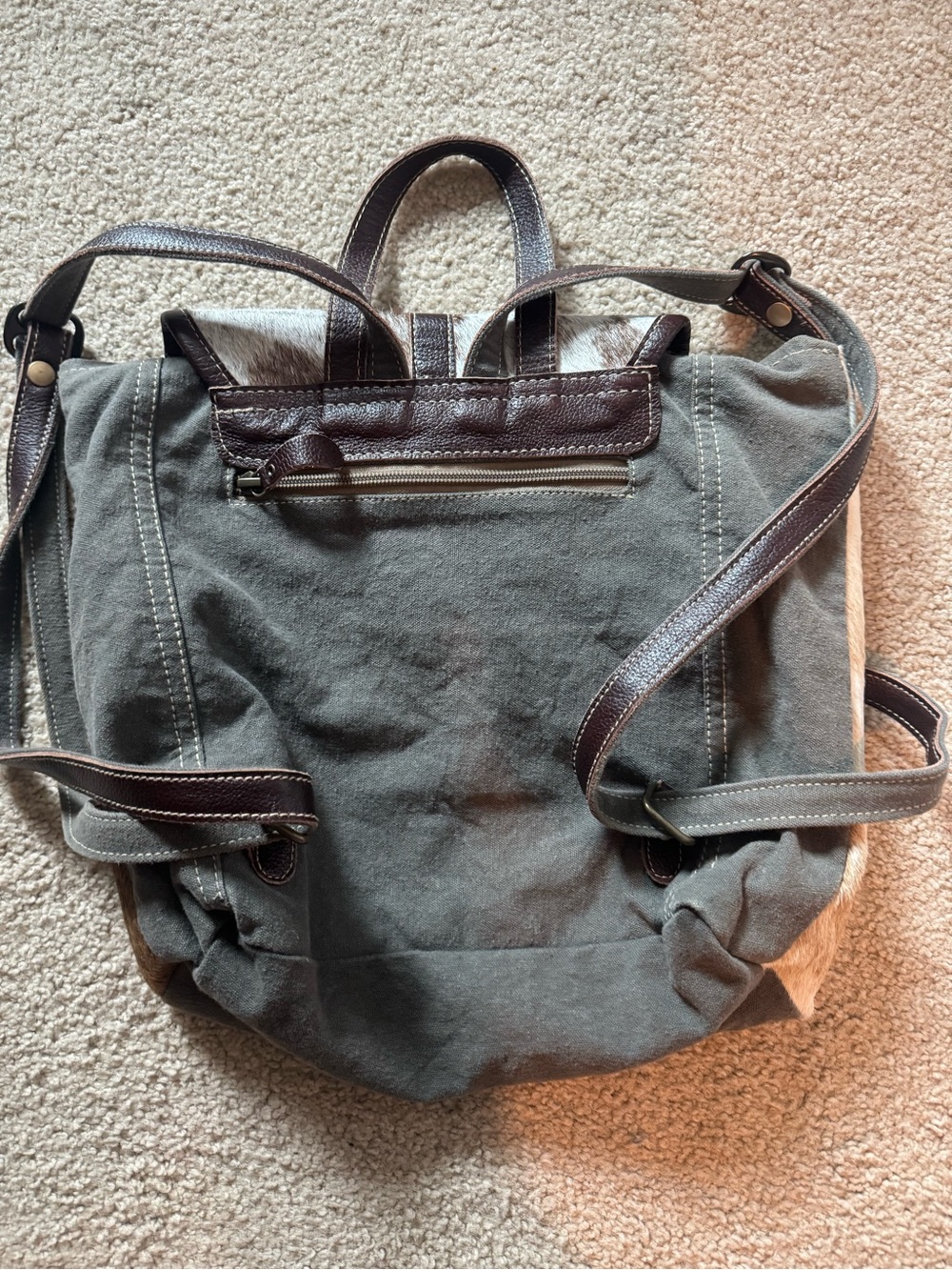 Myra Bag Neutral Cowhide & Floral Tapestry Crossbody Tote - Picture 2 of 4